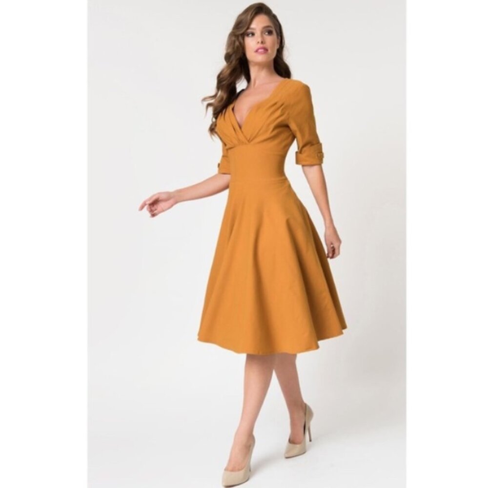 Unique Vintage Delores yellow‎ 1950s retro swing dress XS
